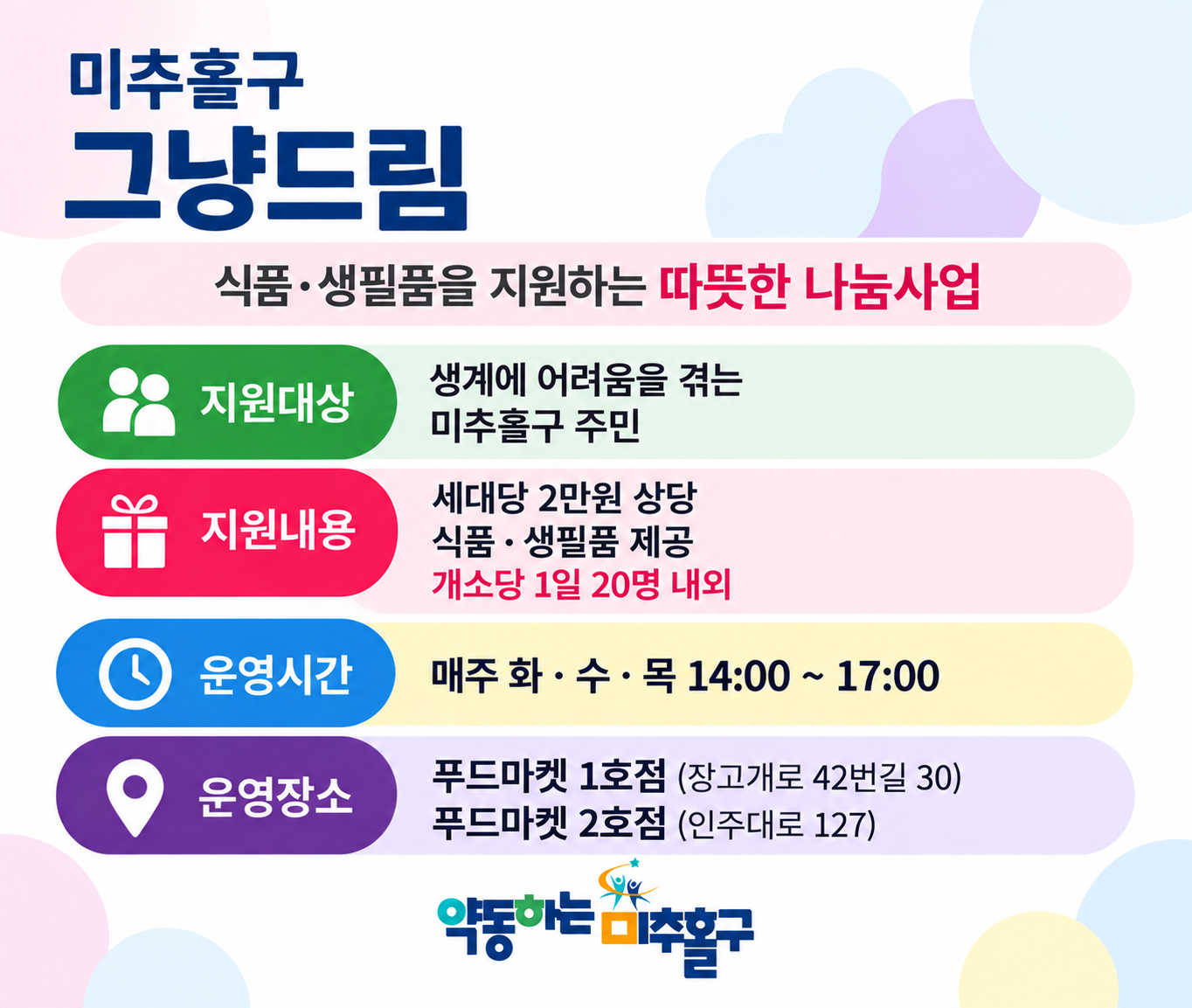  「2026년 미추홀구 그냥드림 사업」 시행 안내